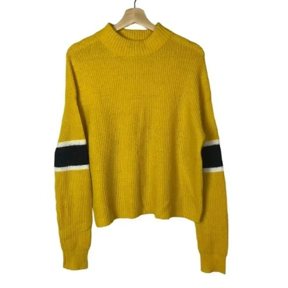 John + Jenn Yellow Varsity Stripe Mock Neck Sweater XS - Picture 2 of 5